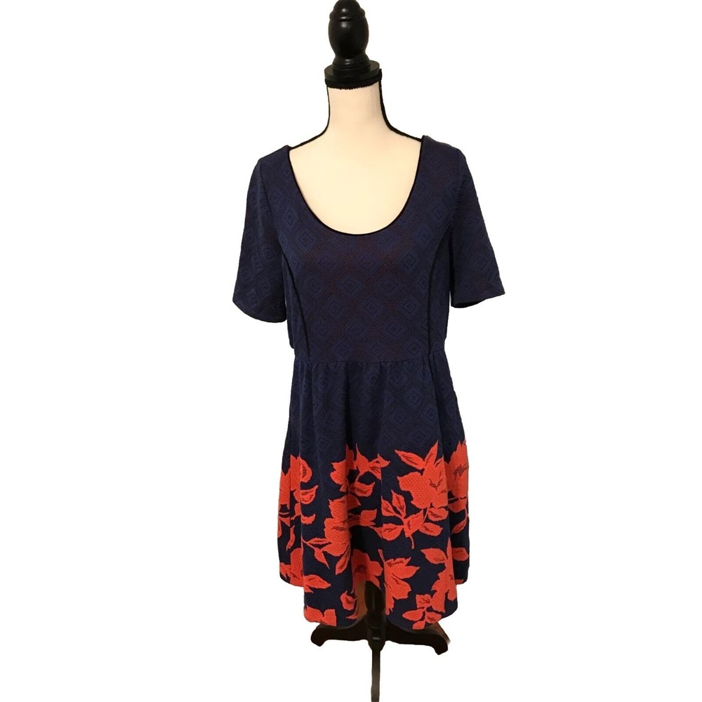 Anthropologie HD in Paris Blushed Blooms Navy/Pink Dress W/Pockets Size Large